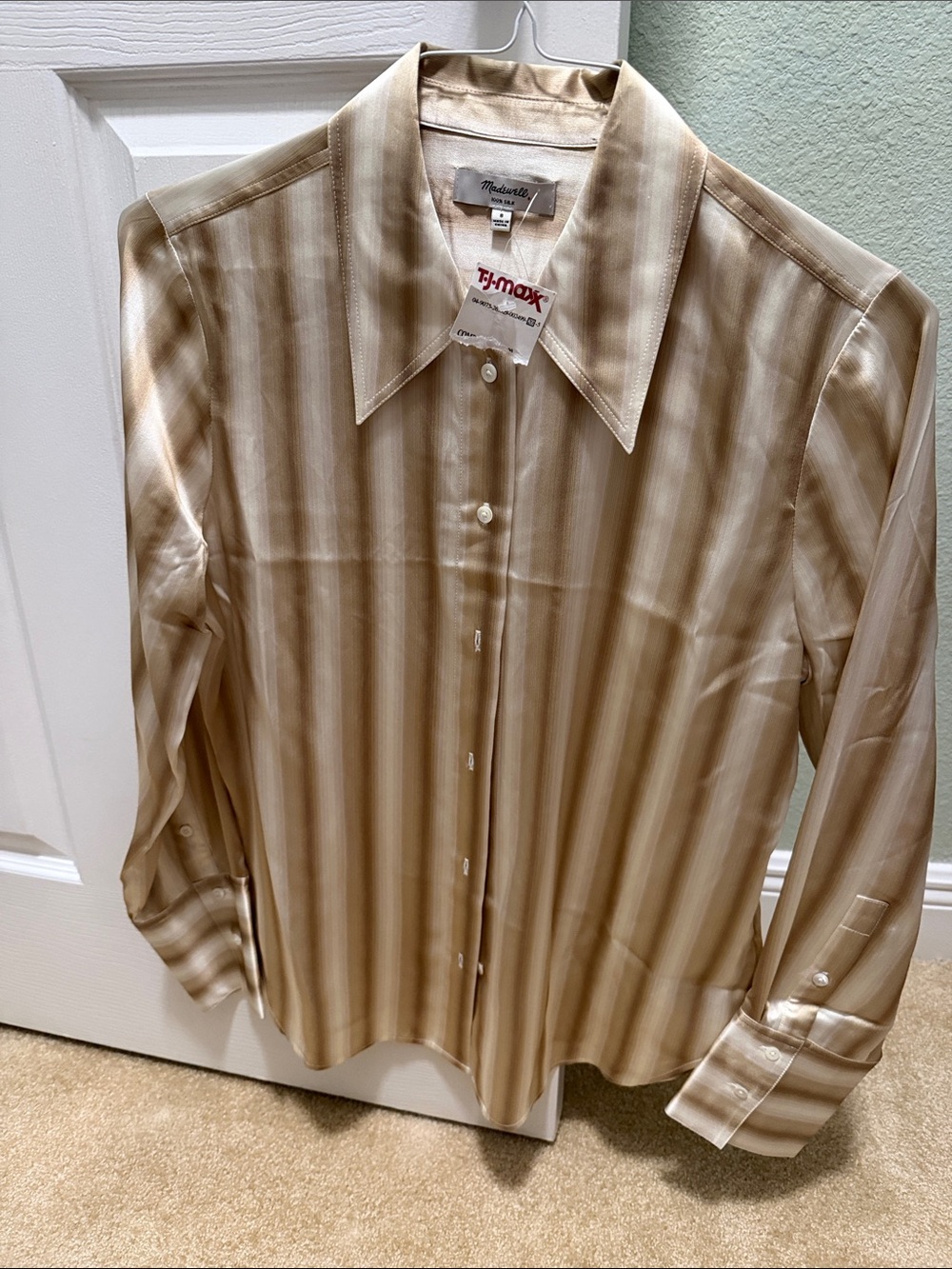 Madewell Beige and Cream Striped Button-Up Shirt